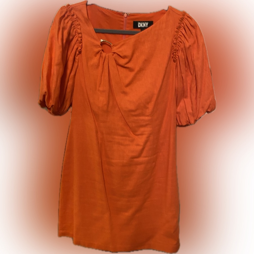DKNY Orange Puff Sleeve Blouse